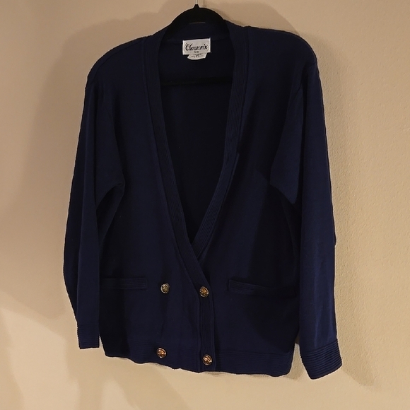 Sweaters - Vintage Blue V-Neck Cardigan Sweater with Relaxed Fit P2P 22